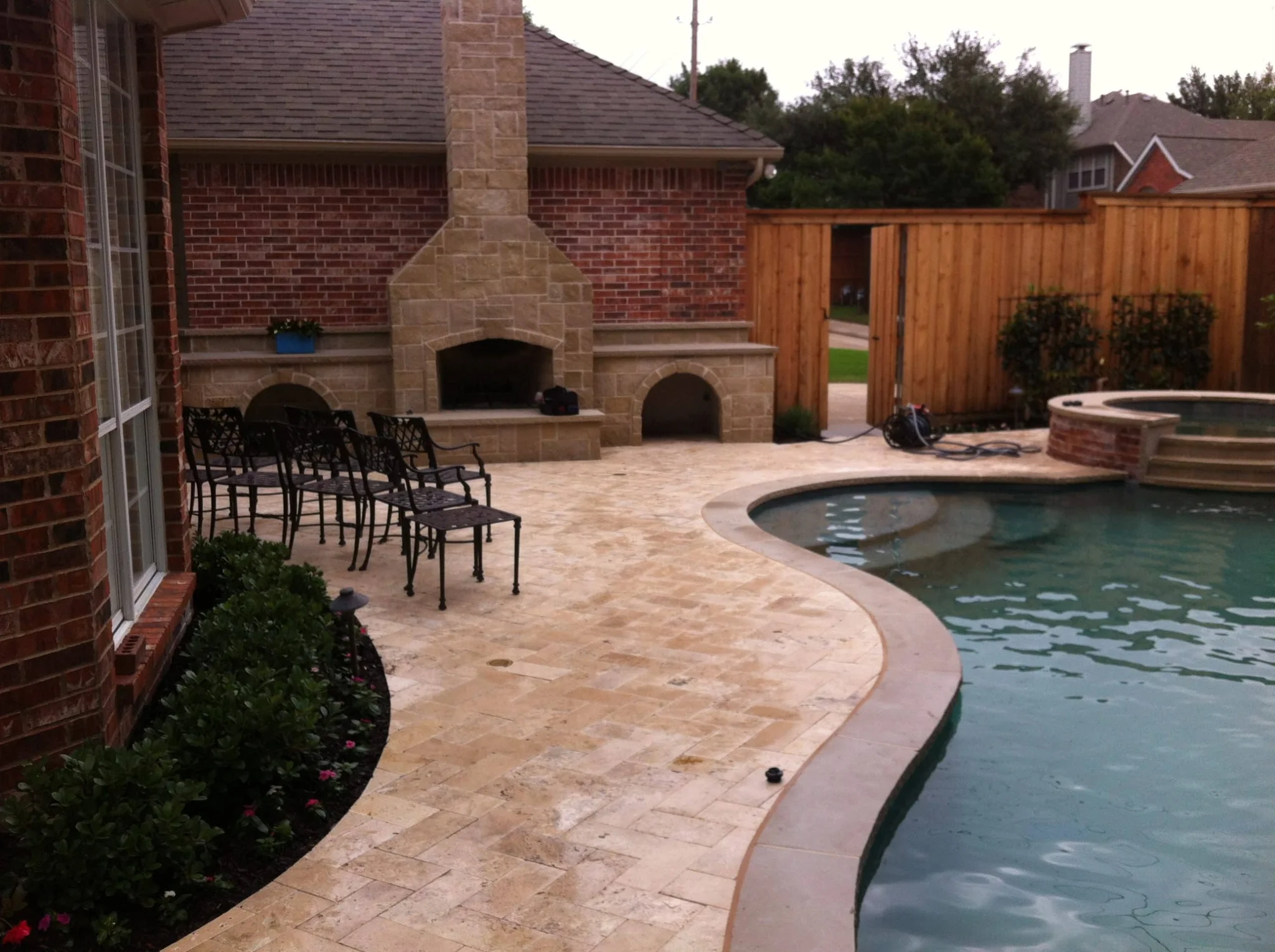 Pool Landscape with Kitchen & Fireplace